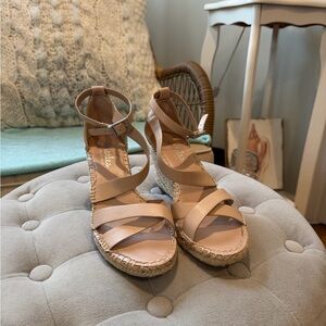 Beige Strappy Espadrille Wedge Sandals - Women 6